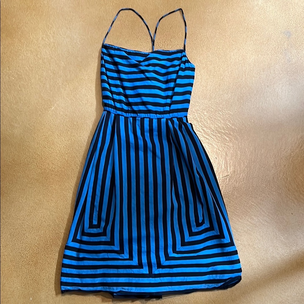 Anna Sui Black and Blue Spaghetti Strap Midi Sundress